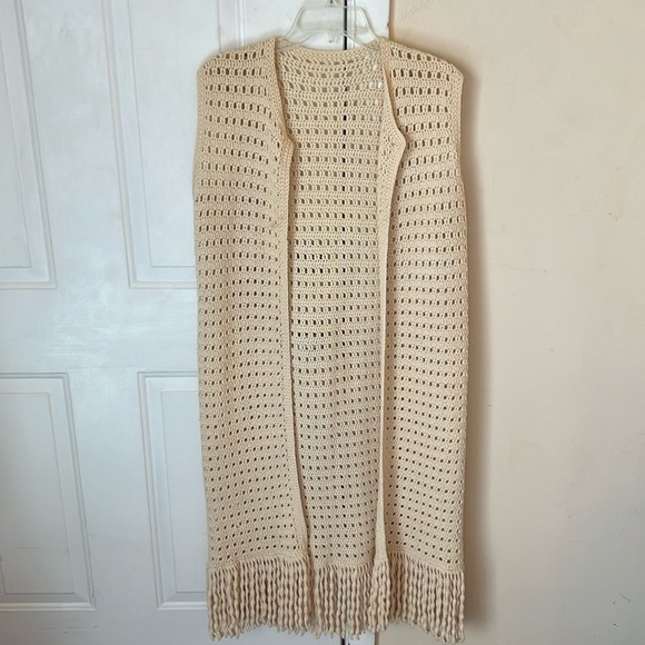 Handmade crouched open Cardigan Fringe trim Sleeves Size L - Picture 1 of 10